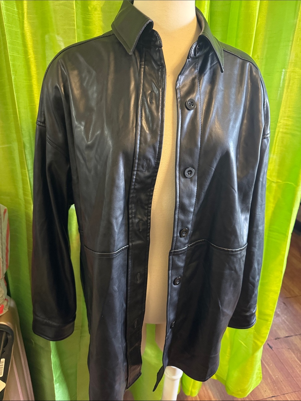 Black Leather Button-Front Men’s Jacket